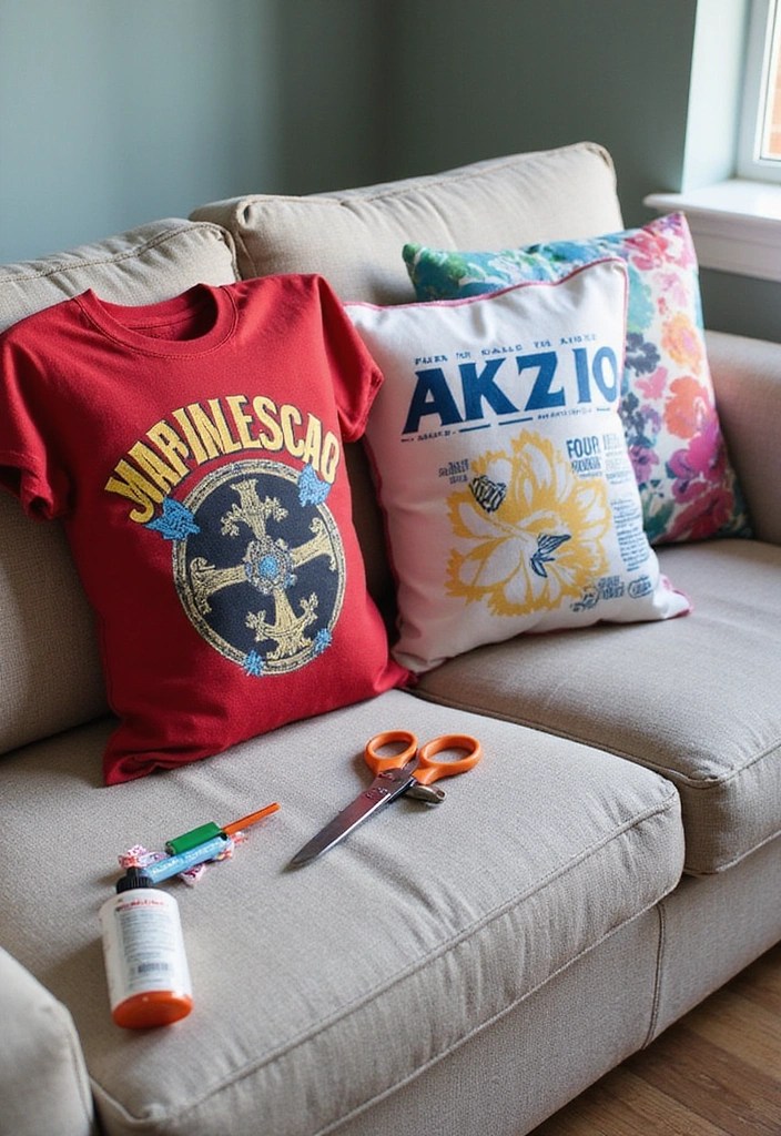 30 DIY Home Decor Projects That Are Shockingly Simple (Even Your Kids Can Do #12!) - 10. Upcycled T-Shirt Pillow Covers